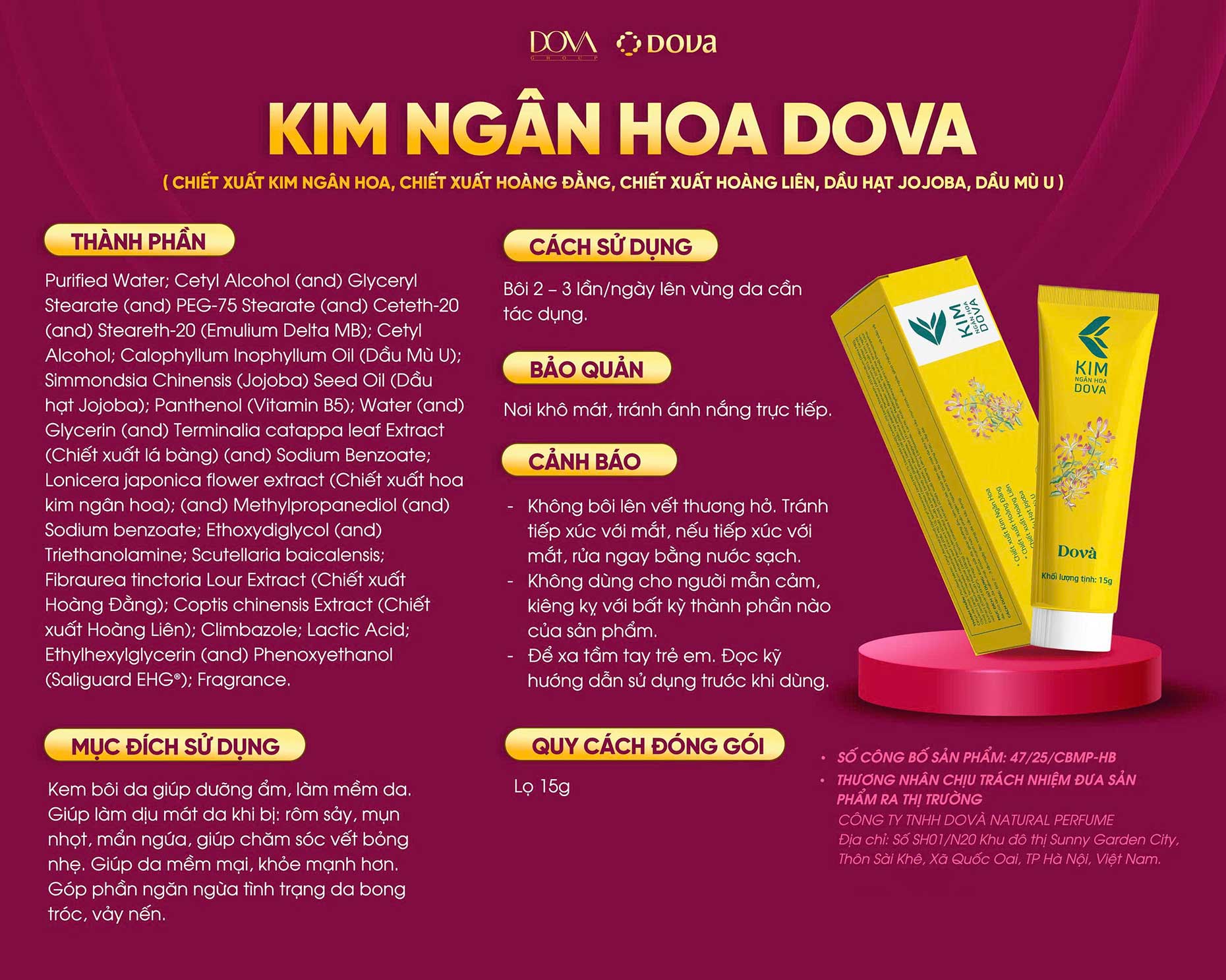 Kim ngân hoa dova chính hãng mẫu mới năm 2025